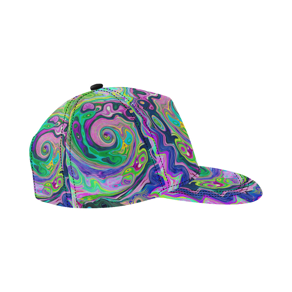 Snapback Hat, Groovy Abstract Aqua and Navy Lava Swirl