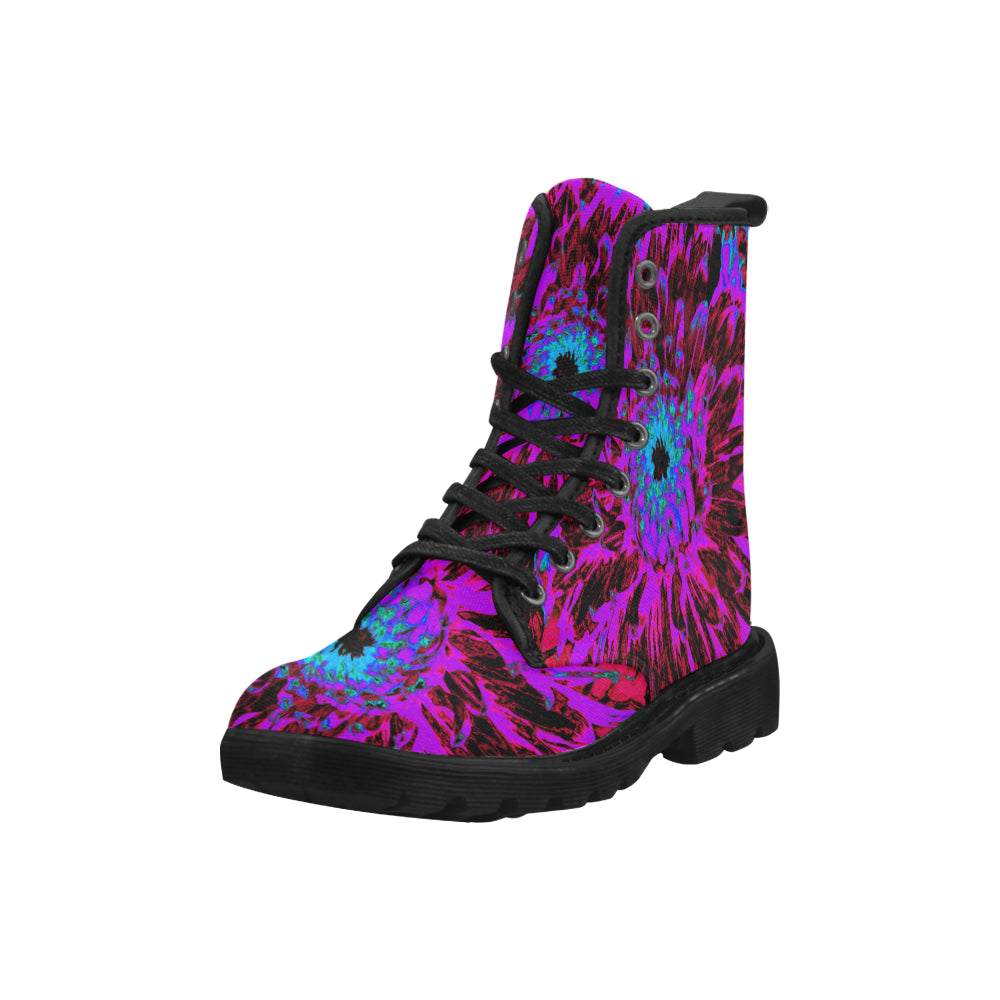 Boots for Women, Dramatic Crimson Red, Purple and Black Dahlia
