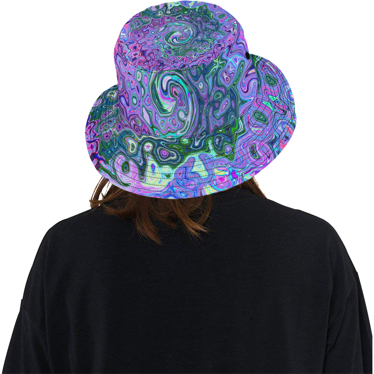 Bucket Hats, Groovy Abstract Retro Green and Purple Swirl
