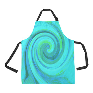Apron with Pockets, Groovy Cool Abstract Aqua Liquid Art Swirl