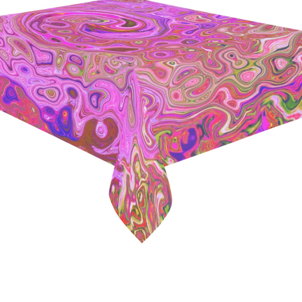 Tablecloths for Rectangular Tables, Hot Pink Marbled Colors Abstract Retro Swirl - 84 x 60"