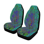 Car Seat Covers, Marbled Blue and Aquamarine Abstract Retro Swirl