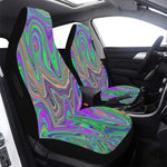 Colorful Car Seat Covers, Trippy Lime Green and Purple Waves of Color