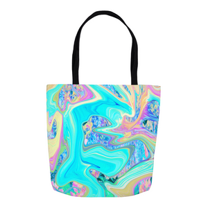 Tote Bags, Retro Aqua Blue Liquid Art on Abstract Hydrangeas