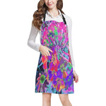 Apron with Pockets, Dramatic Psychedelic Colorful Red and Purple Flowers
