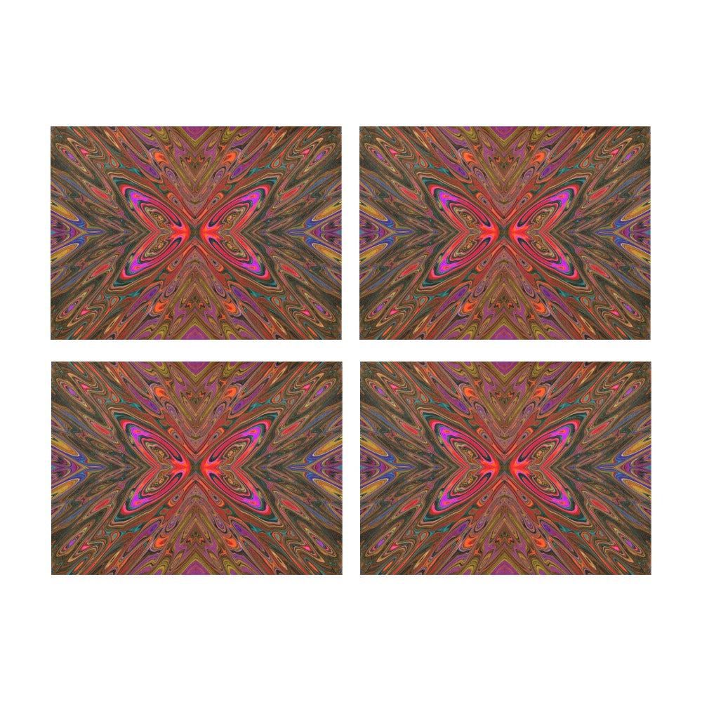Cloth Placemats Set, Abstract Trippy Orange and Magenta Butterfly