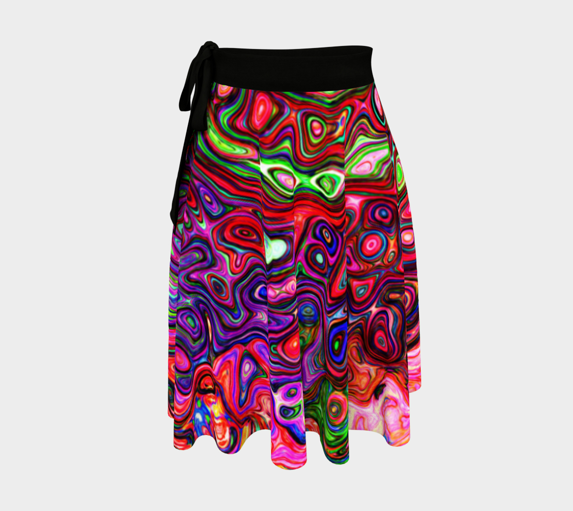 Wrap Skirts, Watercolor Red Groovy Abstract Retro Liquid Swirl