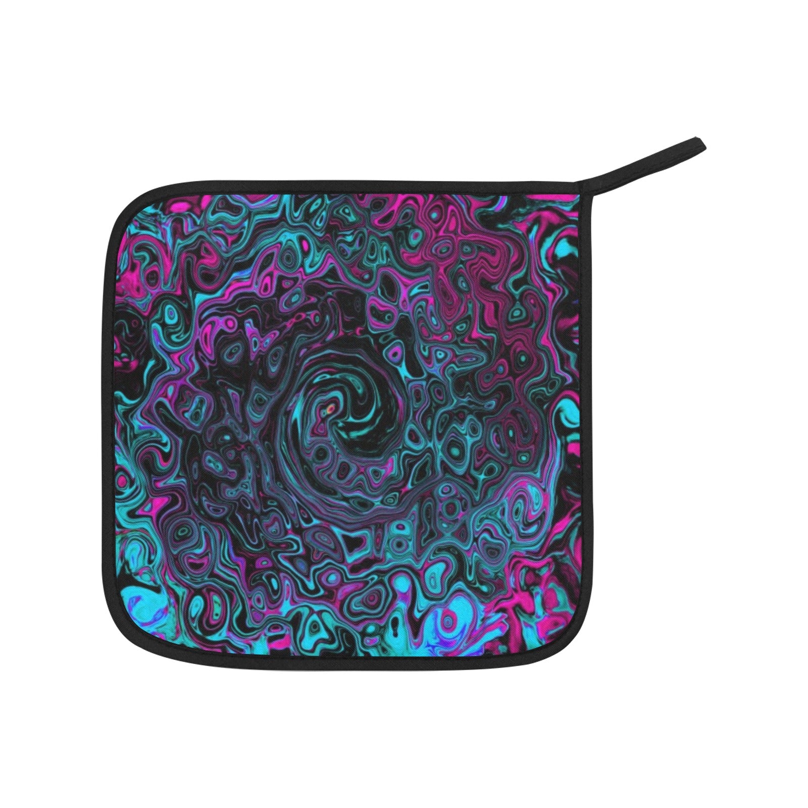 Oven Mitts and Pot Holders Set, Retro Aqua Magenta and Black Abstract Swirl
