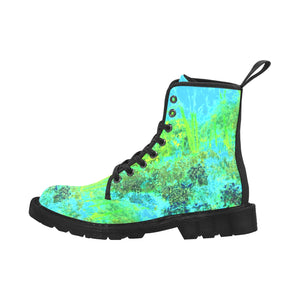 Boots for Women, Trippy Lime Green and Blue Impressionistic Landscape - Black