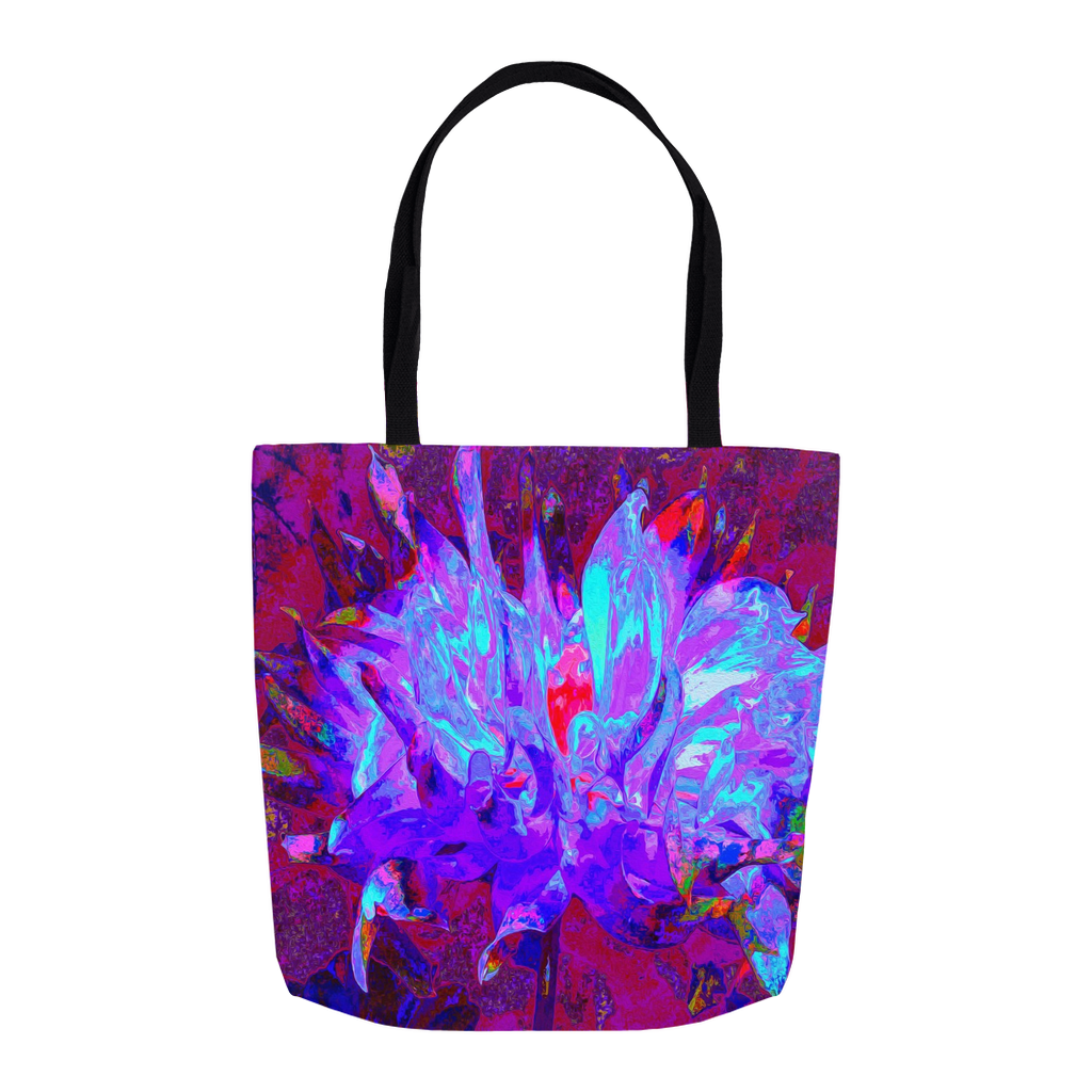 Tote Bags, Stunning Psychedelic Dark Blue Cactus Dahlia