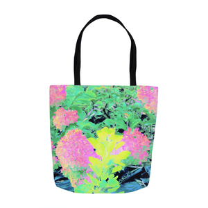 Tote Bags, Pink Hydrangea Garden with Yellow Foliage