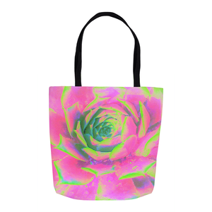 Tote Bags, Lime Green and Pink Succulent Sedum Rosette