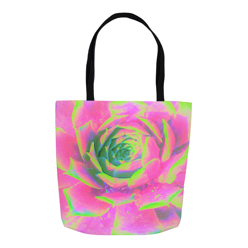 Tote Bags, Lime Green and Pink Succulent Sedum Rosette
