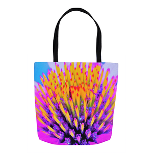 Tote Bags, Abstract Macro Hot Pink and Yellow Coneflower