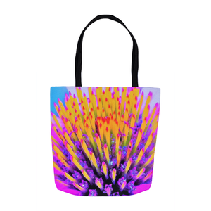 Tote Bags, Abstract Macro Hot Pink and Yellow Coneflower