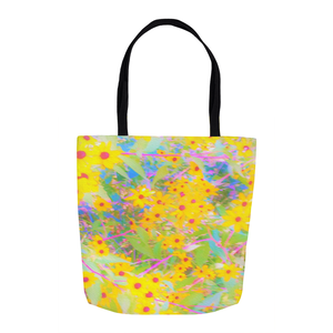 Tote Bags, Pretty Yellow and Red Flowers with Turquoise
