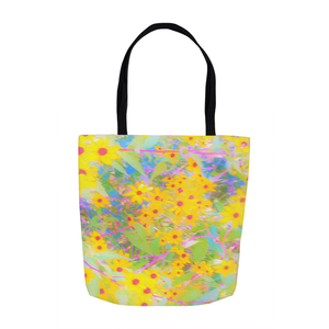 Tote Bags, Pretty Yellow and Red Flowers with Turquoise
