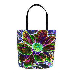 Tote Bags, Abstract Garden Peony in Black and Blue