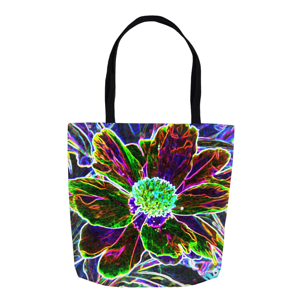 Tote Bags, Abstract Garden Peony in Black and Blue