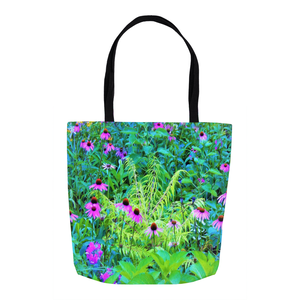 Tote Bags, Purple Coneflower Garden with Chartreuse Foliage