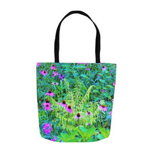 Tote Bags, Purple Coneflower Garden with Chartreuse Foliage