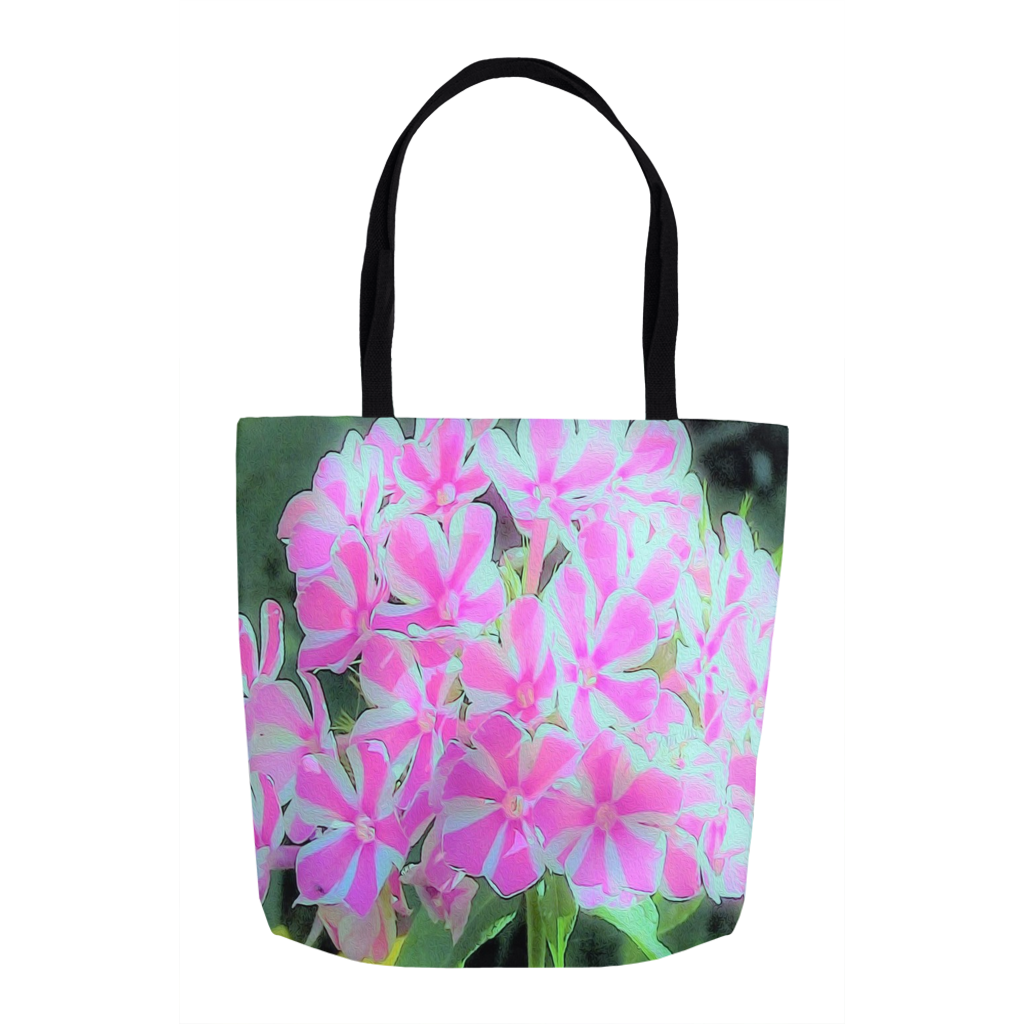 Tote Bags, Hot Pink and White Peppermint Twist Garden Phlox