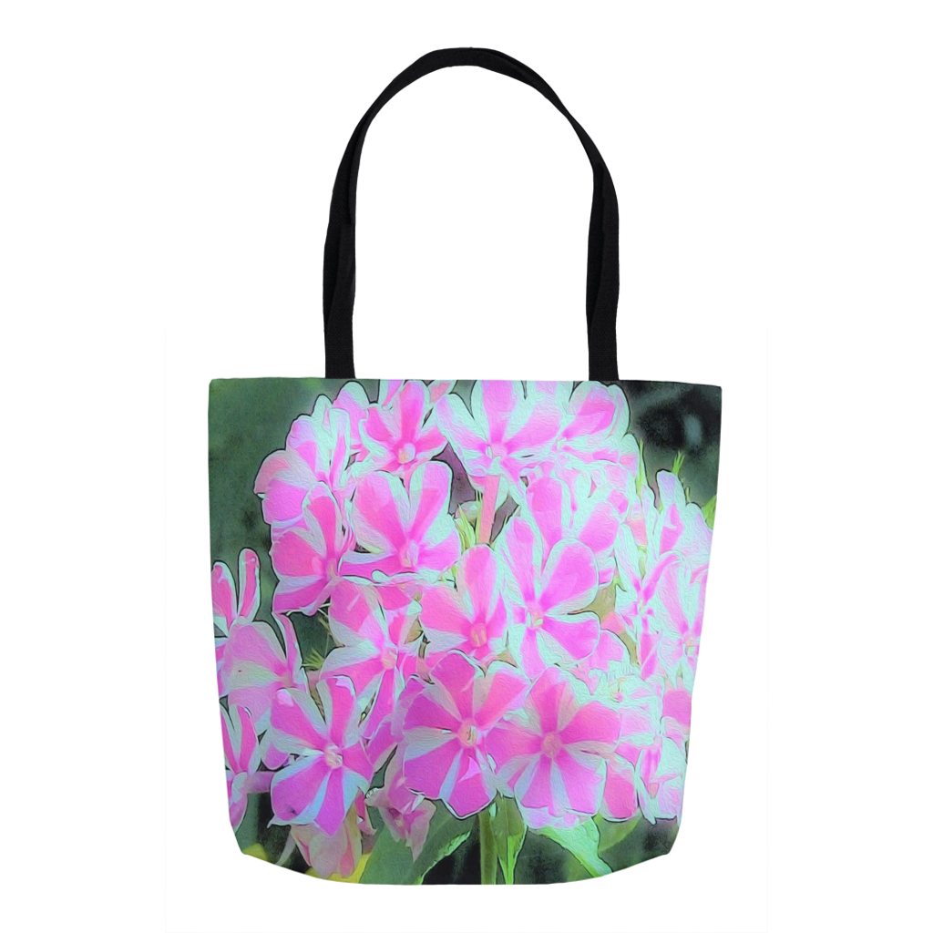 Tote Bags, Hot Pink and White Peppermint Twist Garden Phlox
