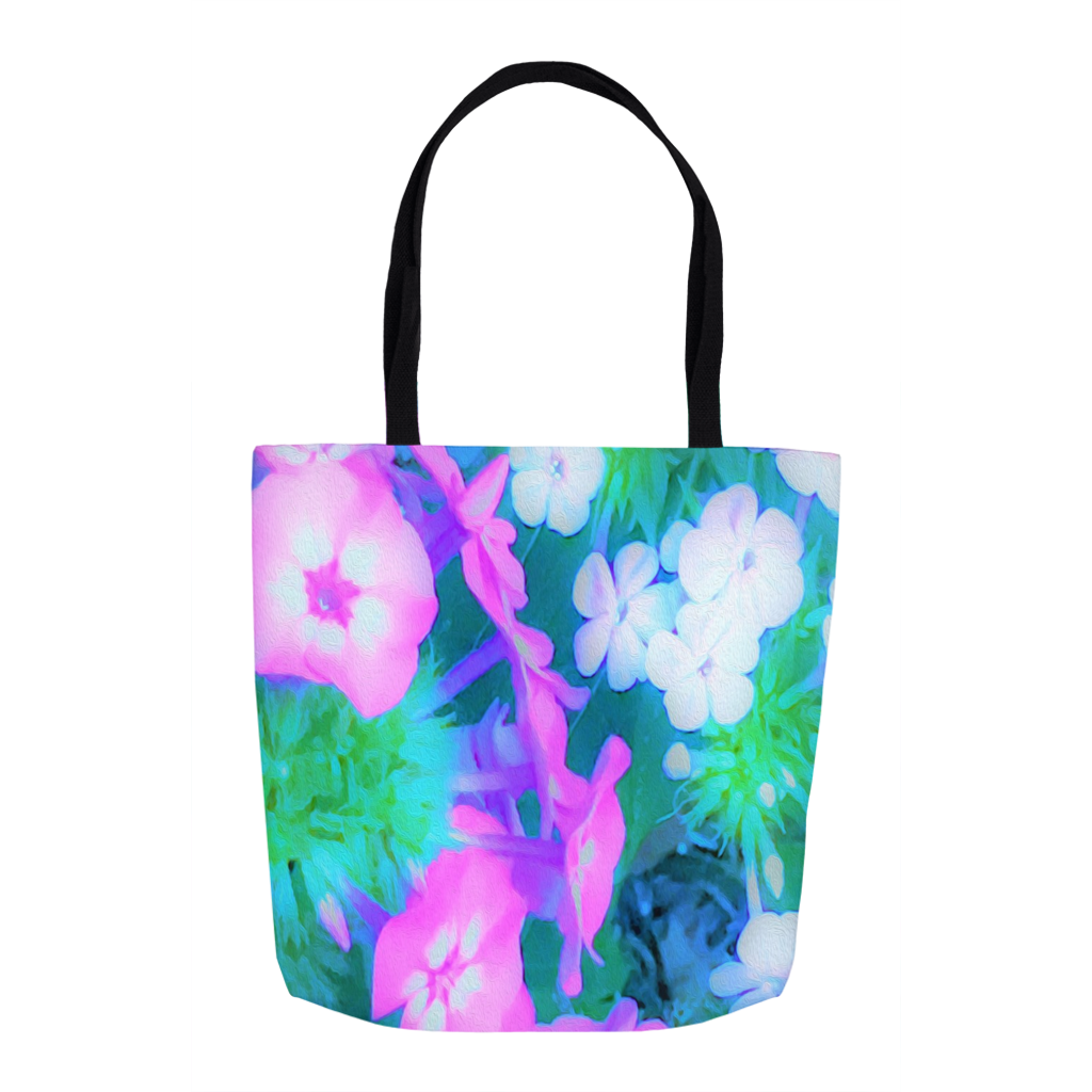 Tote Bags, Pink, Green, Blue and White Garden Phlox Flowers