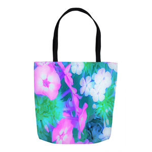 Tote Bags, Pink, Green, Blue and White Garden Phlox Flowers