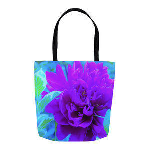 Tote Bags, Moody Purple Peony with Beautiful Weigela Foliage