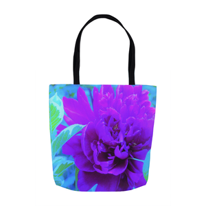 Tote Bags, Moody Purple Peony with Beautiful Weigela Foliage