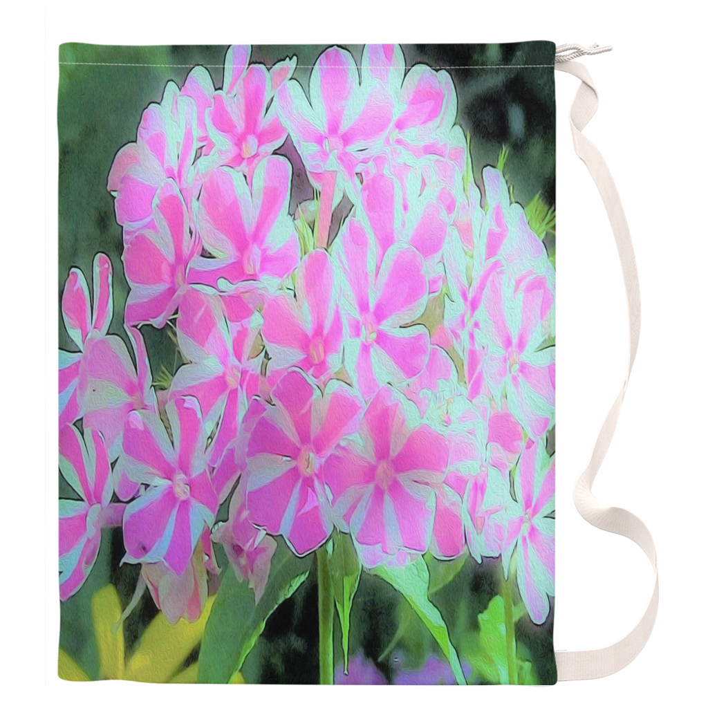 Large Laundry Bag, Hot Pink and White Peppermint Twist Garden Phlox