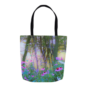 Tote Bags, Bright Sunrise with Pink Coneflowers in My Rubio Garden