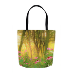 Tote Bags, Golden Sunrise with Pink Coneflowers in My Garden
