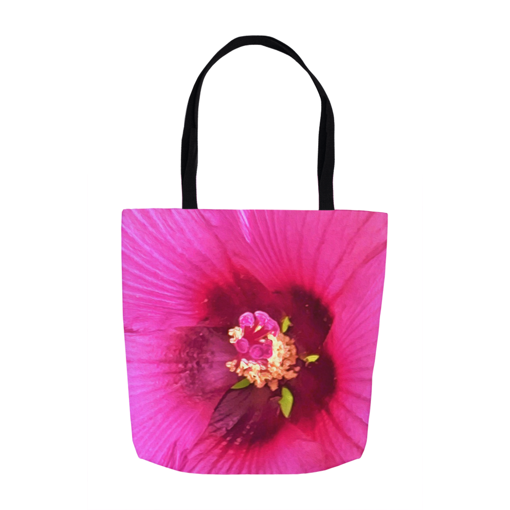 Tote Bags, Deep Pink and Crimson Hibiscus Flower Macro