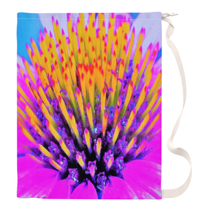 Large Laundry Bag, Abstract Macro Hot Pink and Yellow Coneflower