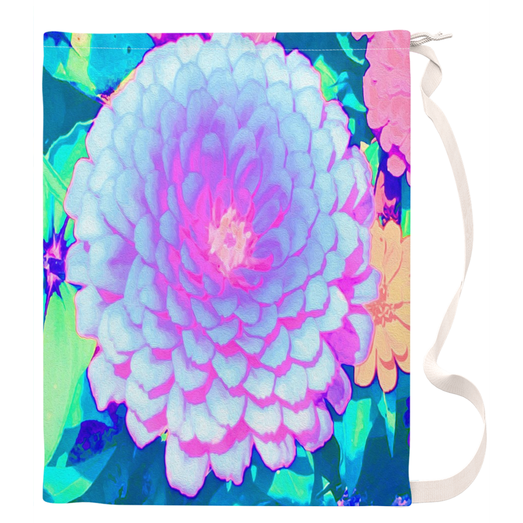Large Laundry Bag, Pretty Purple and Pink Zinnia in the Summer Garden