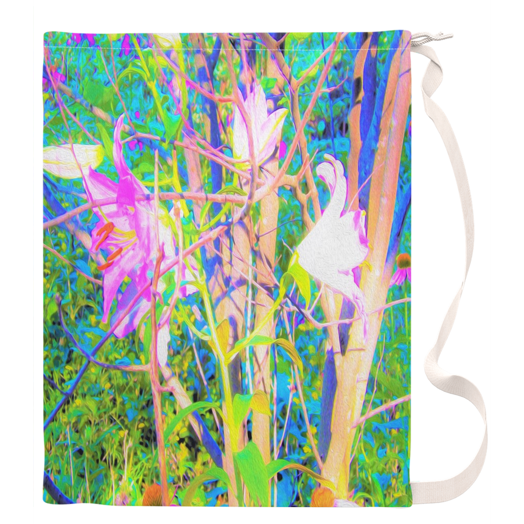 Large Laundry Bag, Abstract Oriental Lilies in My Rubio Garden