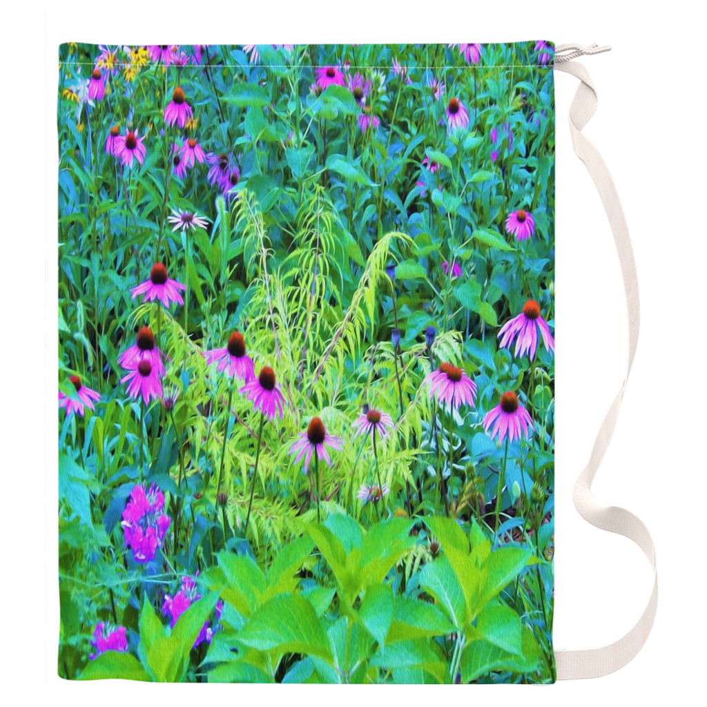 Large Laundry Bag, Purple Coneflower Garden with Chartreuse Foliage