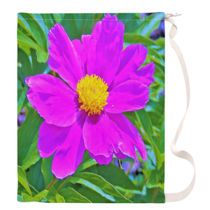 Large Laundry Bag, Brilliant Ultra Violet Peony with Yellow Center