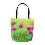 Tote Bags, Impressionistic Purple Peonies with Green Hostas