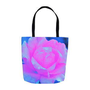 Tote Bags, Beautiful Pastel Pink Rose with Blue Background