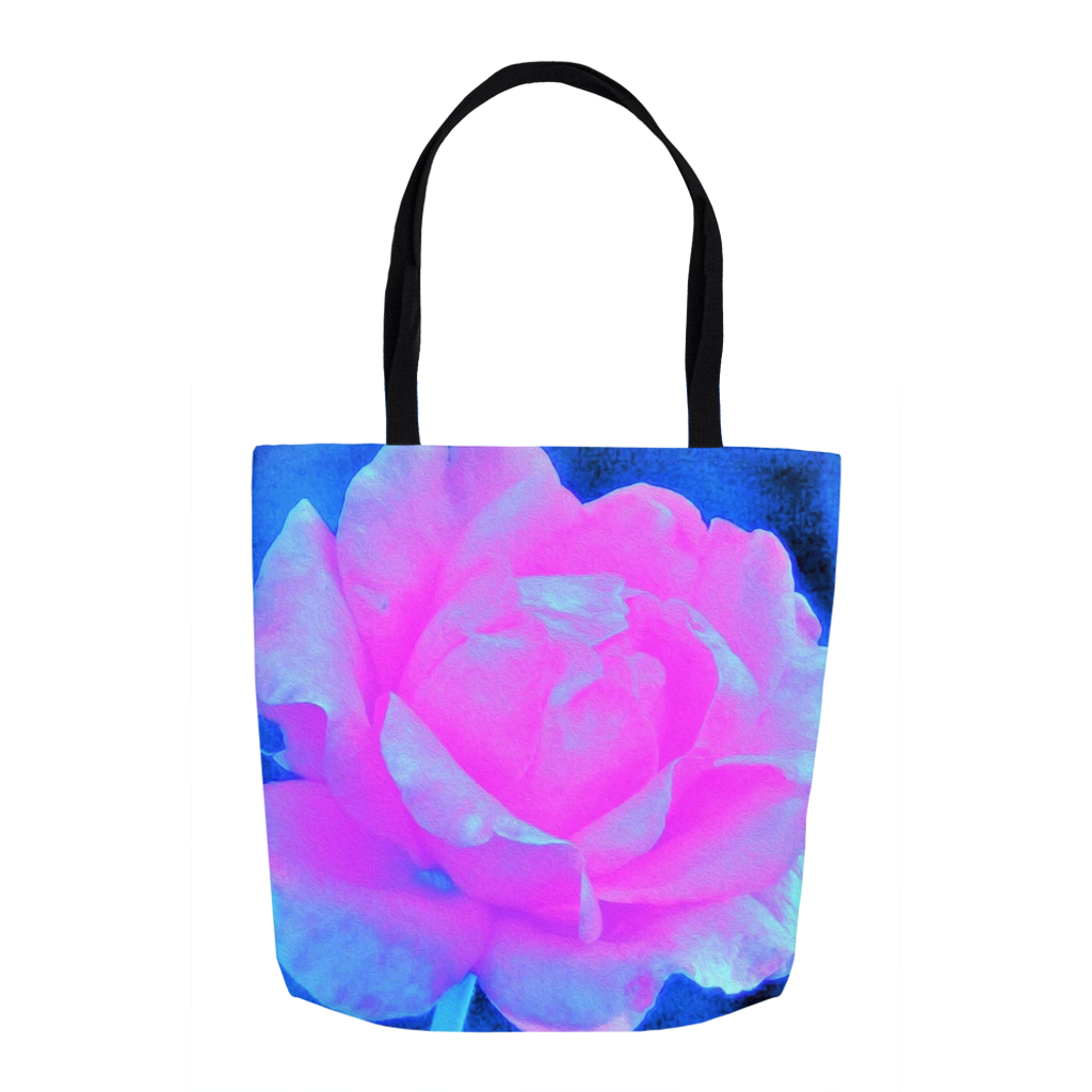 Tote Bags, Beautiful Pastel Pink Rose with Blue Background