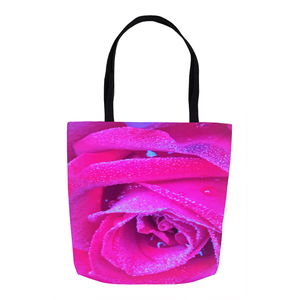Tote Bags, Perfect Crimson Red and Light Blue Rose Detail