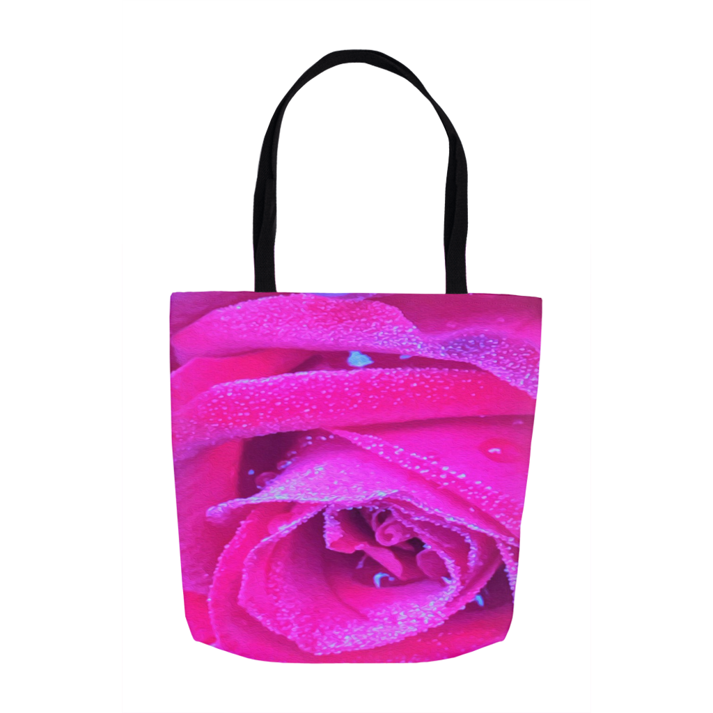 Tote Bags, Perfect Crimson Red and Light Blue Rose Detail