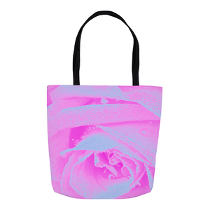 Tote Bags, Perfect Hot Pink and Light Blue Rose Detail