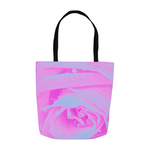 Tote Bags, Perfect Hot Pink and Light Blue Rose Detail