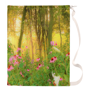 Large Laundry Bag, Golden Sunrise with Pink Coneflowers in My Garden