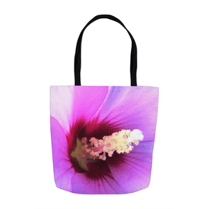 Tote Bags, Stunning Pink Hibiscus with Crimson Center