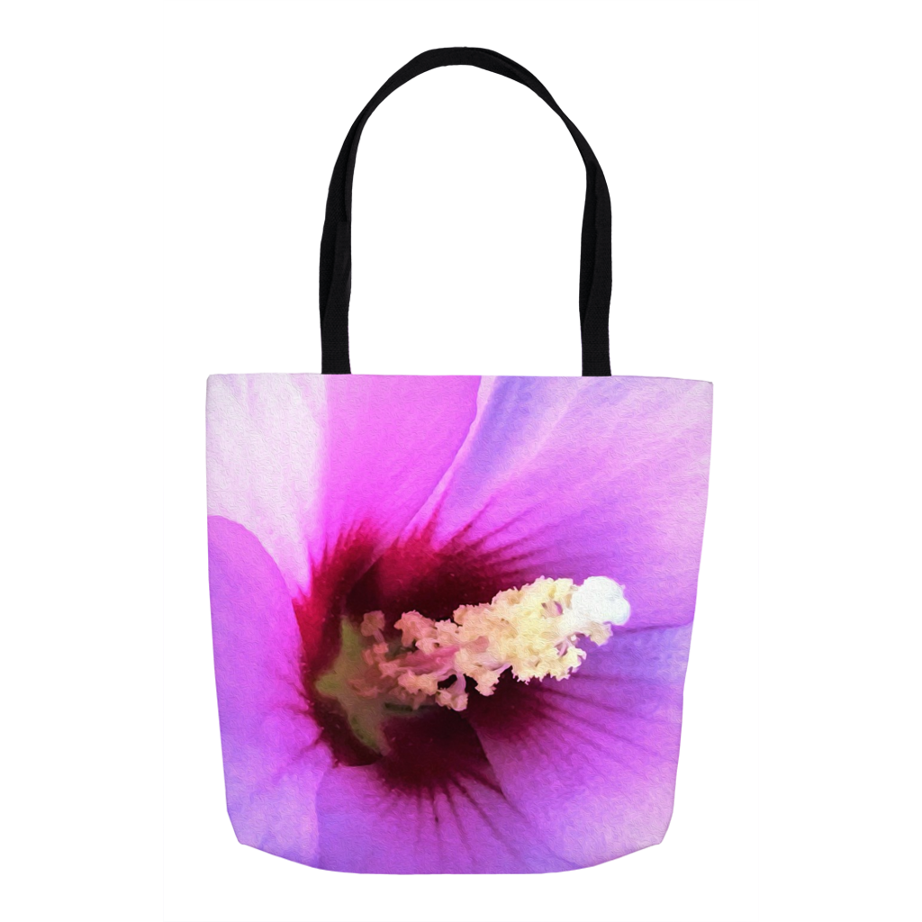 Tote Bags, Stunning Pink Hibiscus with Crimson Center